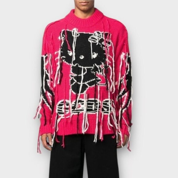 GCDS Red Distressed Hello Kitty Wool Alpaca Blend Sweater - Picture 12 of 12